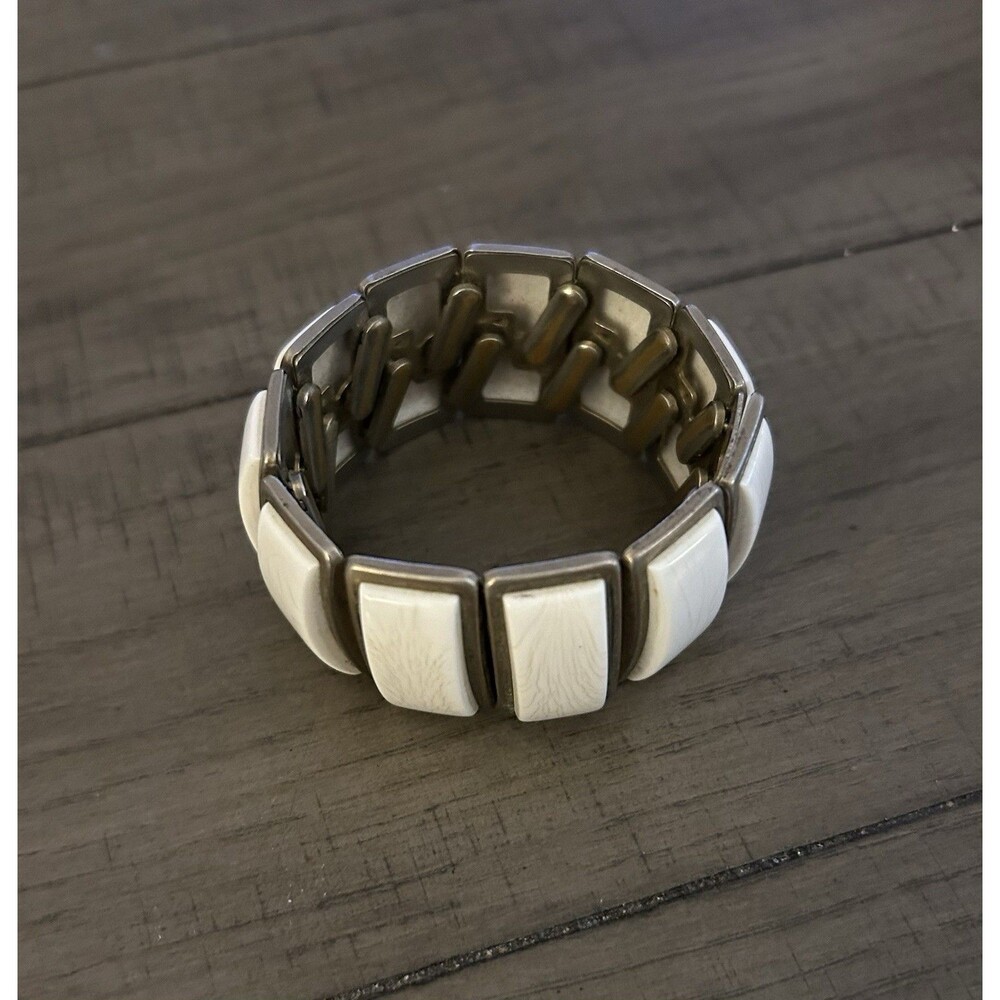 Vintage Bergere Cream Color Cuff Bracelet On Gold Tone Metal
